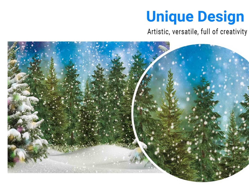 Funnytree 10x8FT Winter Forest Landscape Photography Backdrop Snowy Christmas Pine Tree Background Natural Scene Xmas Party Wall Decoration Supplies Photo Booth - Image 2